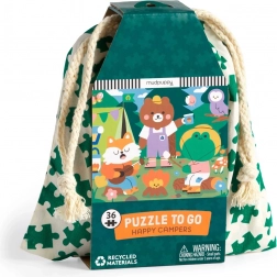 Puzzle Mudpuppy Camperii veseli în săculeț textil – 36 piese