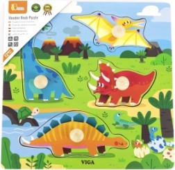 Puzzle din lemn cu pini Dinozauri Viga