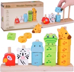 Joc de stivuire din lemn cu animăluțe pentru învățarea culorilor și numerelor