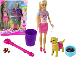 Păpușă cu cățel și accesorii de hrănire ANLILY