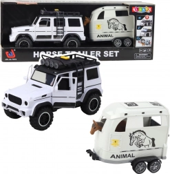 mașină de teren cu remorcă pentru transportul cailor, cu lumini și sunete