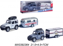 Jeep off-road cu remorcă de camping – model metalic cu mecanism pull-back