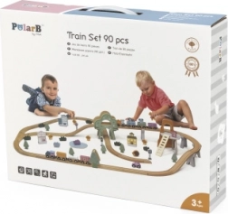Circuit de tren din lemn POLARB, 90 de piese