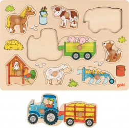 Goki puzzle din lemn cu tractor la fermă