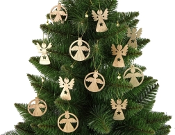 Decorațiuni de Crăciun din lemn – îngerași pentru brad, 12 buc.