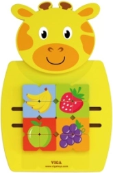 VIGA placă manipulatoare din lemn Montessori în formă de girafă cu certificat FSC