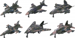 Avion de vânătoare metal-plastic 12 cm cu mers înapoi, mix de tipuri 6 bucăți în cutie
