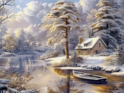 Pictură diamant Cabana de iarnă 30x40 cm