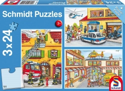 Puzzle poliția, pompieri și salvatori 3x24 piese