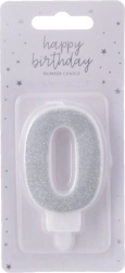 Lumânare pentru tort cifră 0, argintie, 7 cm