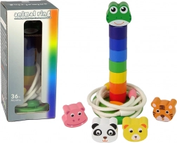 Piramidă educativă din lemn și inele cu animăluțe