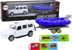 Mașină de teren cu remorcă și barcă cu motor