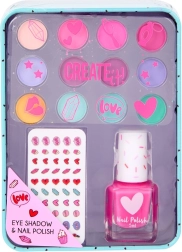 Set pentru copii cu farduri de pleoape și lacuri de unghii în cutie metalică