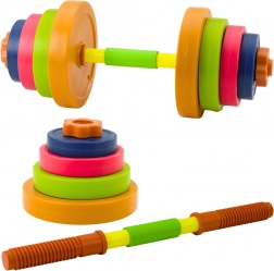 Halteră colorată pentru copii cu discuri din plastic și mâner din spumă antiderapant