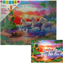 Pictură cu diamante – cai la apus 40 × 50 cm