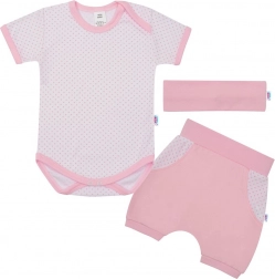 Set de vară din bumbac, 3 piese, NEW BABY Perfect Summer, roz deschis, măr. 92