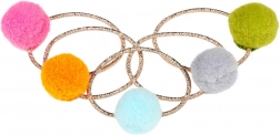 Elasticuri de păr cu pompoane colorate - 5 bucăți