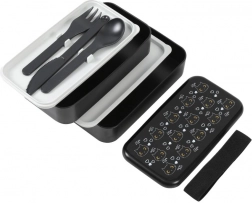 cutie bento neagră cu motív de pisică 1,2 l