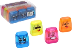 Ascuțitoare transparentă cu emoticon pentru două creioane - 1 bucată