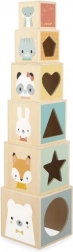 turn de stivuire din lemn cu cuburi cu animale JANOD