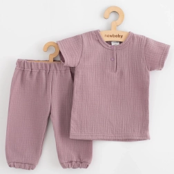 Set muselin pentru bebeluși tricou și pantaloni New Baby, lavandă, mărimea 74 (6–9 luni)