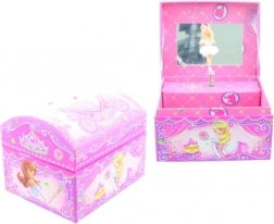 Căsuță muzicală roz pentru bijuterii cu balerină și oglindă