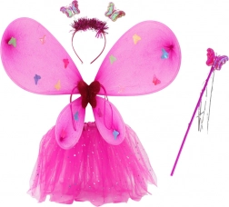 Costum de zână fermecat cu aripi de fluture – set roz închis pentru copii