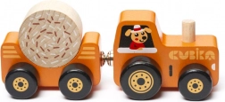 Cubika tractor cu remorcă – puzzle magnetic din lemn, 3 piese