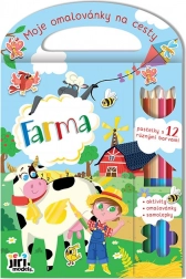 Carte de colorat pentru călătorii – fermă, 96 de pagini, autocolante și 6 creioane colorate