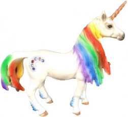 Figurină unicorn cu coamă curcubeu