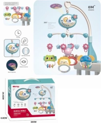 Carusel muzical albastru pentru pătuț cu animăluțe