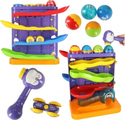 Pistă interactivă cu bile 3‑în‑1 cu ciocănel, pinguin și mașinuță