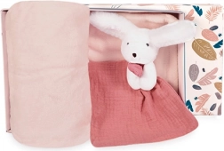 Set cadou Happy Iepurașul: Pătură și jucărie de pluș Roz