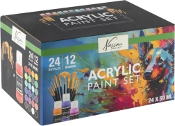 Set de culori acrilice 24 buc cu 12 pensule