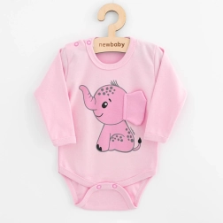 Body pentru bebeluși cu mânecă lungă NEW BABY Happy Elephant roz