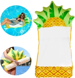 Hamac plutitor gonflabil tip ananas cu plasă din nylon pentru piscină și plajă