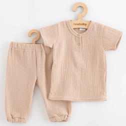 Set muselin pentru bebeluși tricou și pantaloni New Baby bej 68 (4–6 luni)
