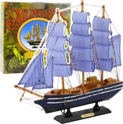 Model decorativ navă cu pânze Alb-Albastru 33x31 cm