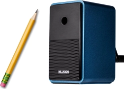 Ascuțitoare cu manivelă, cu recipient și reglare a lamei, albastră