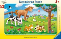 Puzzle 15 piese iubitori de animăluțe drăgălașe RAVENSBURGER