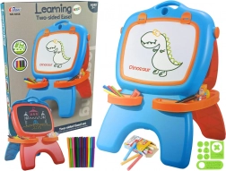 Tablă dublă, magnetică și pentru cretă, albastru-roșu, cu șabloane