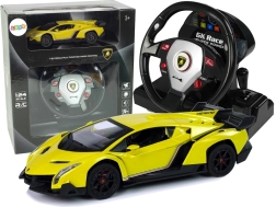 Lamborghini Veneno Yellow cu telecomandă 2.4G, telecomandă tip volan, sunete și lumini