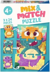 RAVENSBURGER puzzle Mix & Match: dinozauri drăgălași 3×24 piese