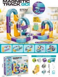 Set magnetic de construcție pistă de curse cu mașinuță, 87 de piese