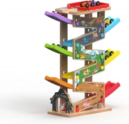 Mare pistă de curse din lemn cu 6 rampe pentru copii