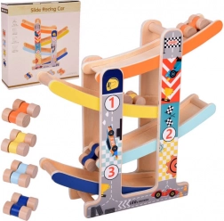 Pistă distractivă din lemn pentru mașinuțe cu tobogan