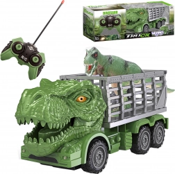 Camion RC dinozaur cu T‑rex verde și figurină WOOPIE