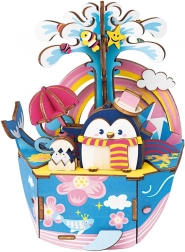 Puzzle 3D din lemn Cutie Muzicală Pinguin în ocean