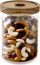 Borcan din sticlă pentru alimente uscate cu capac din lemn și garnitură 970 ml