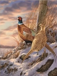 Pictură cu diamante fazani iarna 30 × 40 cm